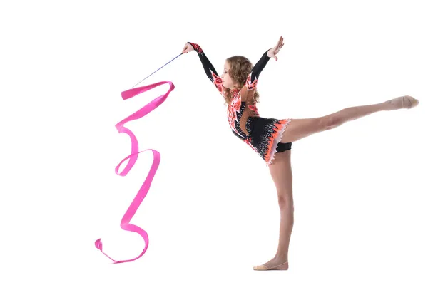 Harmonous ginasta artística dançando em estúdio — Fotografia de Stock
