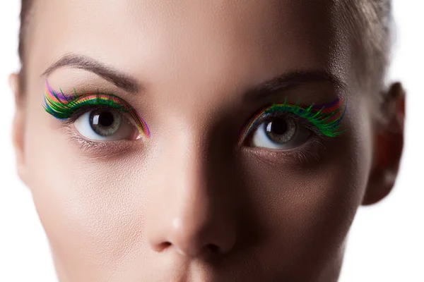 Eyes of young girl with bright makeup, close-up — Stock Photo, Image