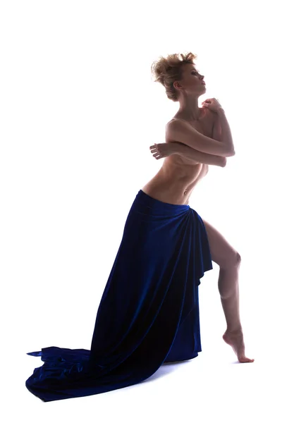 Image of graceful topless blonde posing in studio — Stock Photo, Image