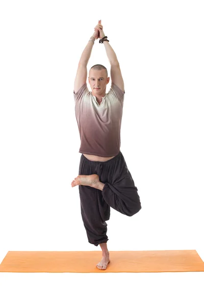 Smiling yogi posing standing on one leg — Stock Photo, Image