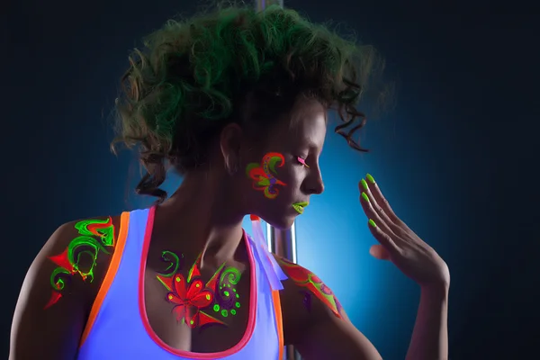Portrait of artistic dancer with bright uv makeup — Stock Photo, Image