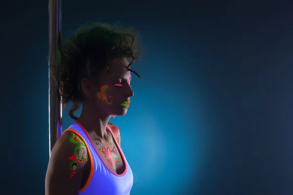 Portrait of cute dancer with fluorescent makeup — Stock Photo, Image