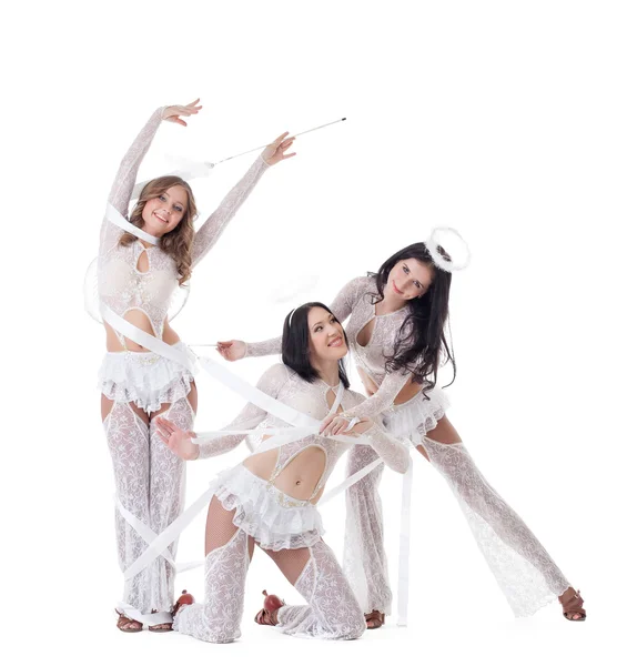 Trio of cute young girls posing dressed as angels — Stock Photo, Image