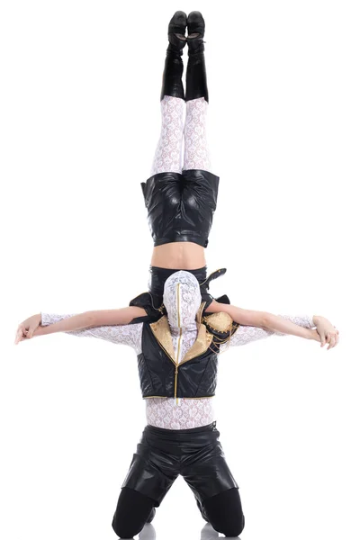 Male dancer with hidden face holds his partner — Stock Photo, Image