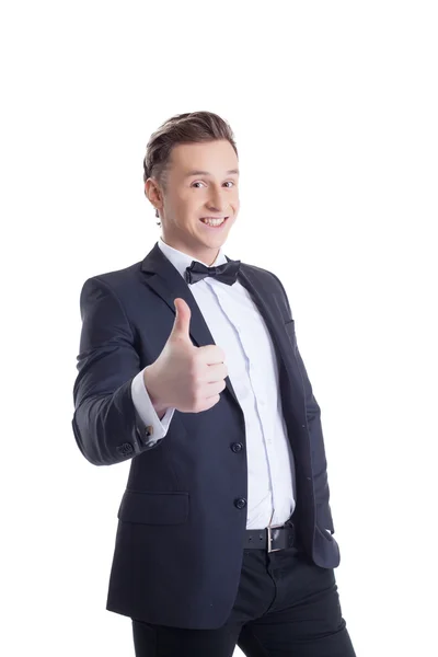 Image of cheerful businessman showing thumbs up — Stock Photo, Image