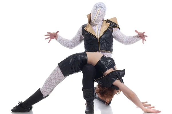 Image of dancer with hidden face and his partner — Stock Photo, Image