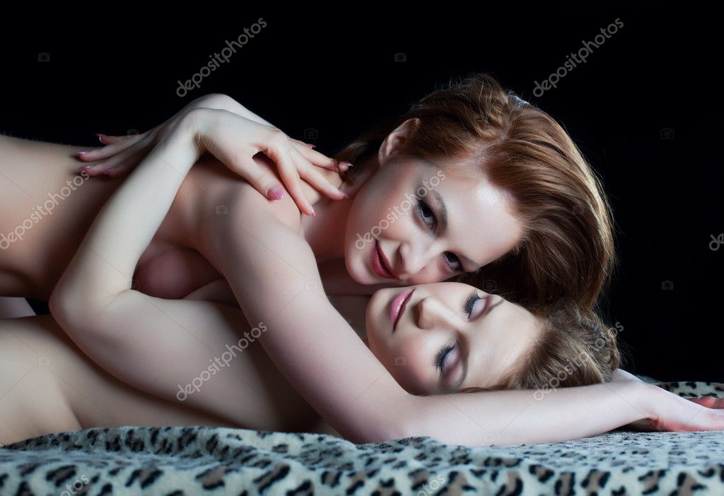 Lesbian Couples Posing Nude - Two playful naked lesbian ladies look at camera Stock Photo by Â©Wisky  44542435