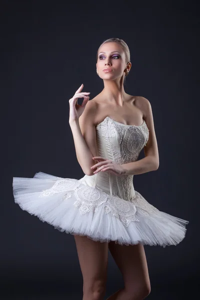 Portrait of cute young blonde posing in tutu — Stok Foto