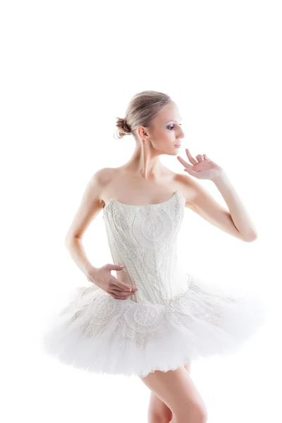 Portrait of lovely ballerina isolated on white — Stock Photo, Image