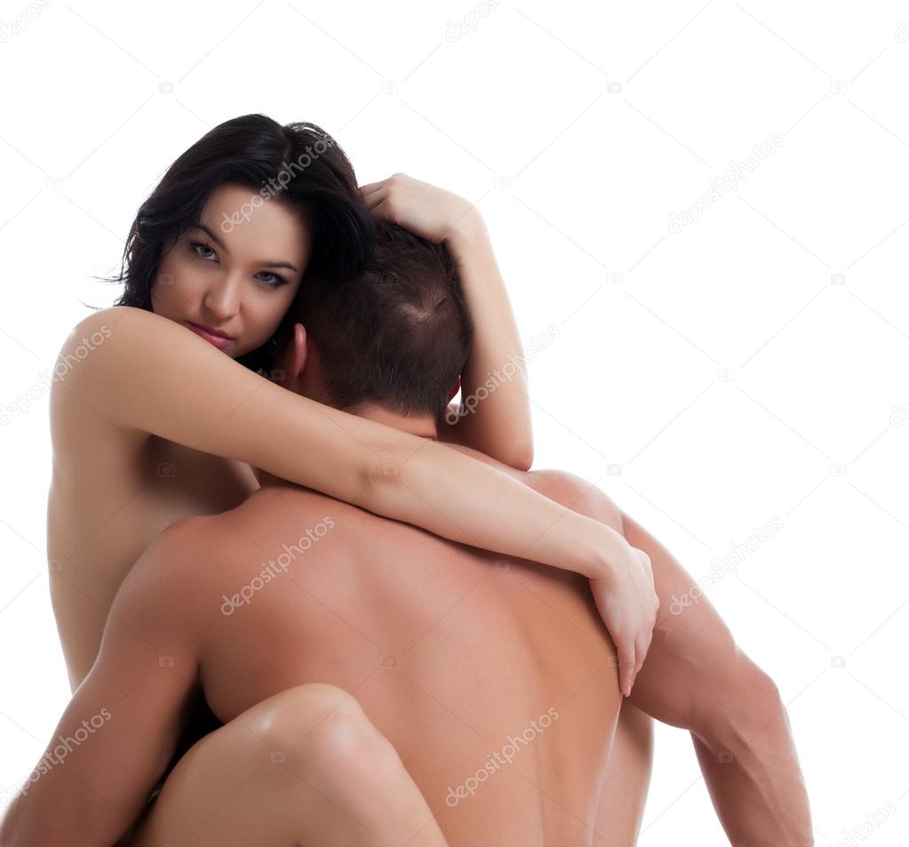 Beautiful naked woman hugging her husband