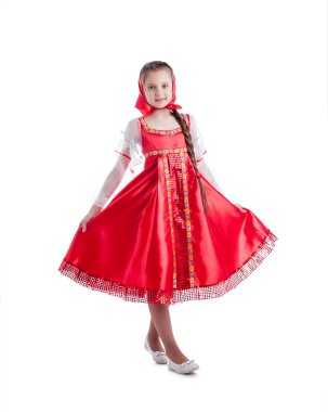 sevimli küçük kız Rus sundress poz
