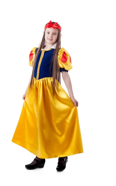 Smiling girl posing in Snow White costume — Stock Photo, Image