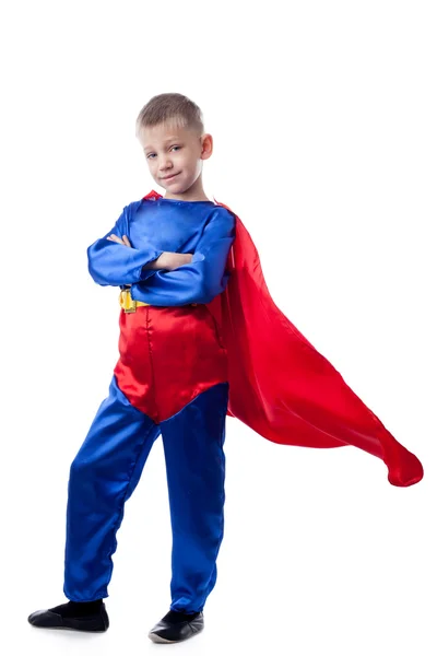 Afbeelding van schattige jongen poseren in superman kostuum — Stockfoto