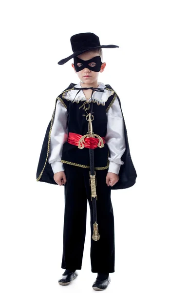 Carino bambino in posa in costume Zorro — Foto Stock