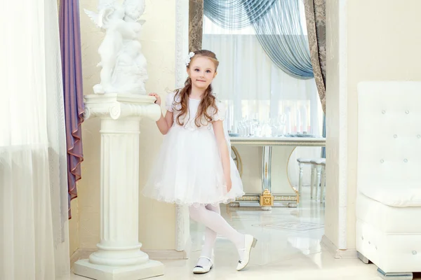 Adorabile bambina in posa in abito elegante — Foto Stock