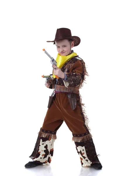 Grappige kleine cowboy geïsoleerd op wit — Stockfoto