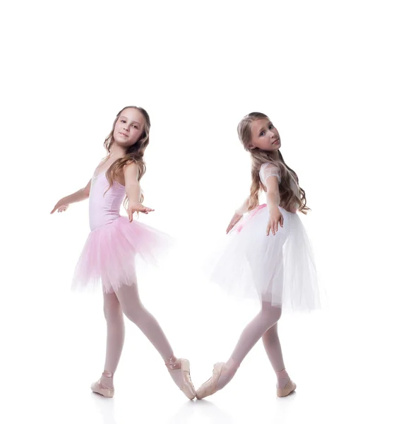 Two pretty girlfriends-ballerinas posing at camera — Stock Photo, Image