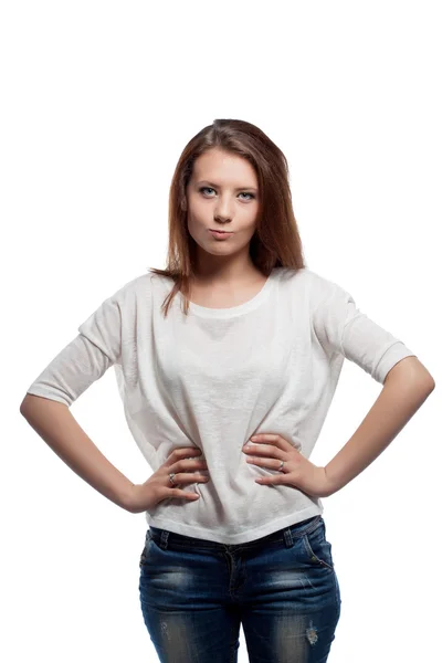 Funny young brunette posing at camera, close-up — Stock Photo, Image