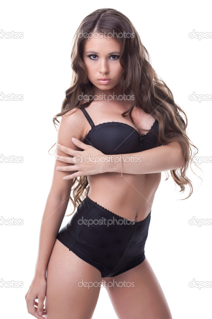 Busty young model posing in stylish lingerie