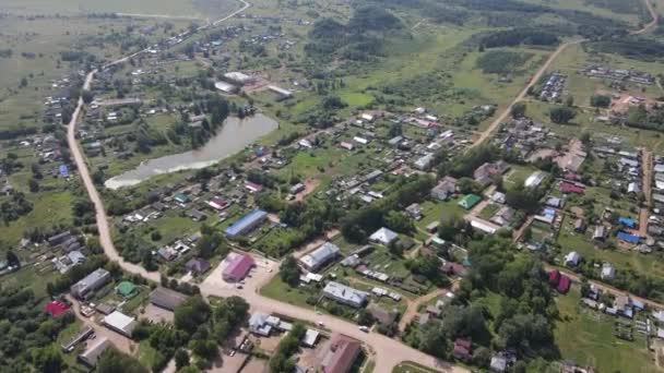 Drone View Dwelling Buildings Located Rural Village Lake Kirov Region — Stock Video