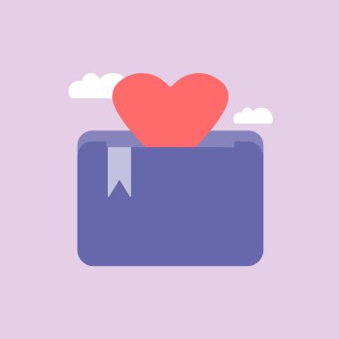 Dosya, klasörü aç. Kırmızı kalpli vektör ikonu. Romantik tasarım için gerçekçi elementler. Çok güzel.