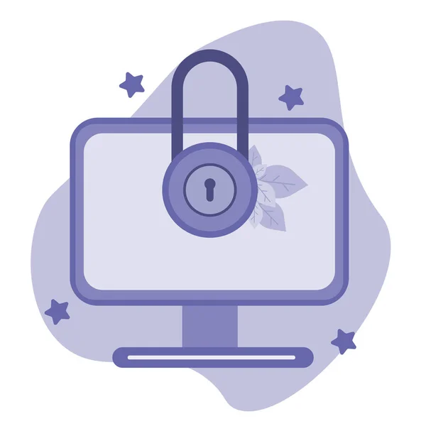 电脑安全矢量插图 平面卡通设计台式电脑与封闭锁 防火墙保护的概念 隐私访问 私人数据 安全服务或系统 — 图库矢量图片