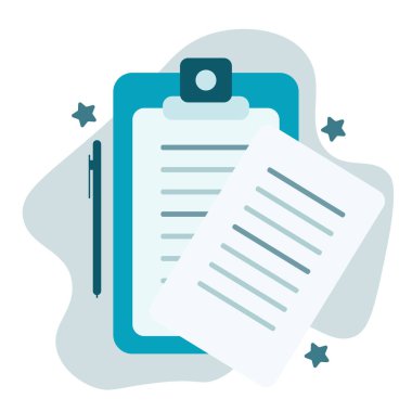 Beyaz Arkaplanda Kontrol Listesi, Pano ve Kalem Simgesi Düz Tasarımı.