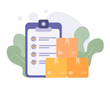 Teslimat hizmetleri, kontrol listesi ve pano, paket kutusu, sipariş konseptini al. Vektör simgesi