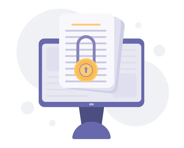 安全的机密文件在线访问与私有锁 电子安全文档数据锁符号 卡通简约风格 — 图库矢量图片