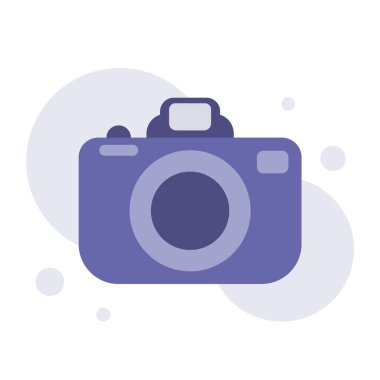 Kamera çizgi film tarzında, beyaz arkaplanda değil. İniş sayfası, mobil uygulama ya da web sitesi için uygun. Vektör illüstrasyonu.