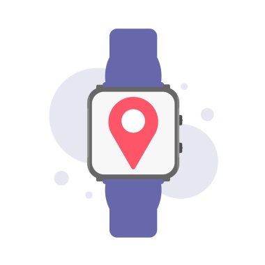 Harita ve konum işaretli akıllı saat. Düz biçimli vektör illüstrasyonu