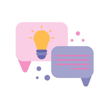 İzole konsept, ampul. Konuşma baloncuklarıyla düşün. Çizgi film biçimi.