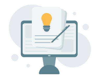 Metin yazarlığı, yazı ikonu, yaratıcı yazarlık ve hikaye anlatma, eğitim kavramı. Vektör illüstrasyonu