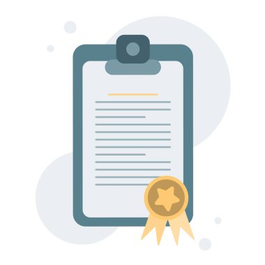 Certificate or diploma icon with stamp and ribbon bow isolated background. Vector on white background