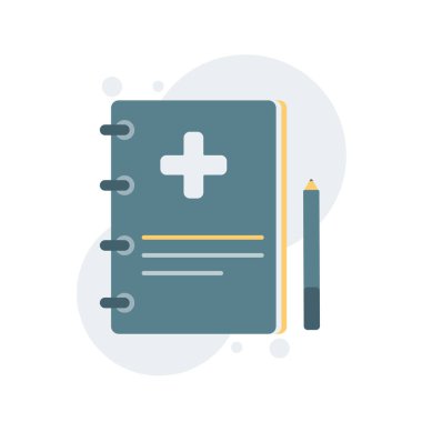 İlaç kitabı, vektör çizimi. İlaç ve sağlık hizmetleri nesneleri.