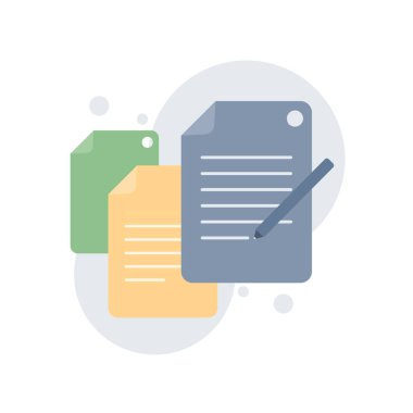 Yaratıcı yazma ve hikaye anlatma, kısa metin, özet yazma, ödev. Vektör simgesi illüstrasyonu