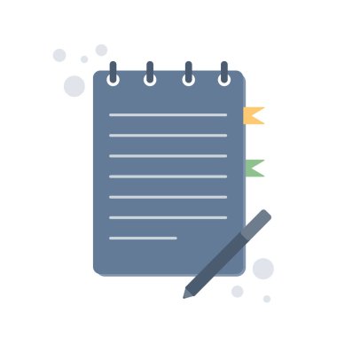 Kalemle defter. İzole edilmiş düz vektör çizimi