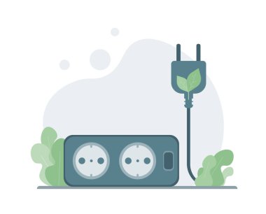 Elektrik prizi, düz bir şekilde illüstrasyon. Fişini çek, prize tak. Yeşil elektrik ve güç tasarruf kavramı.