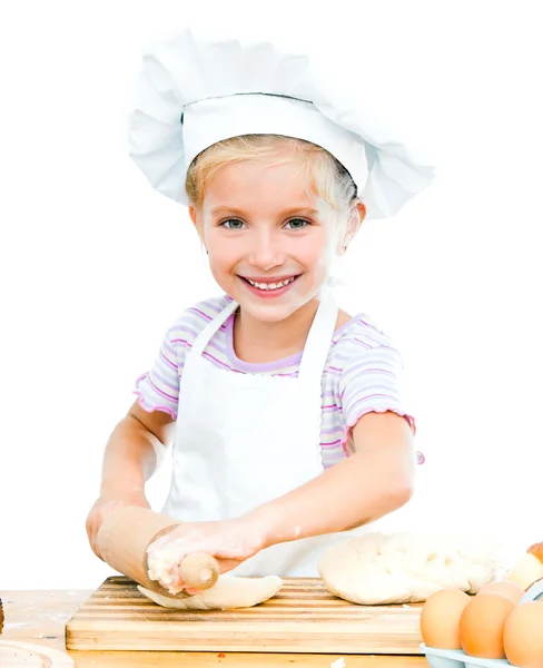 Little girl makes dough — Stock Photo, Image