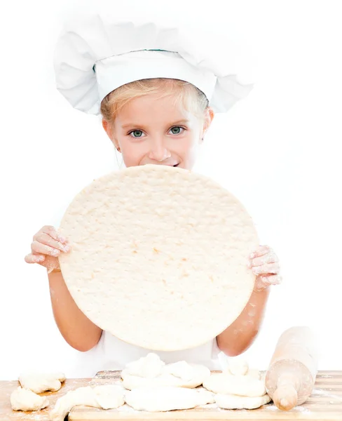 Ragazza con pasta per pizza — Foto Stock