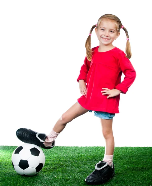 Menina com bola de futebol — Fotografia de Stock