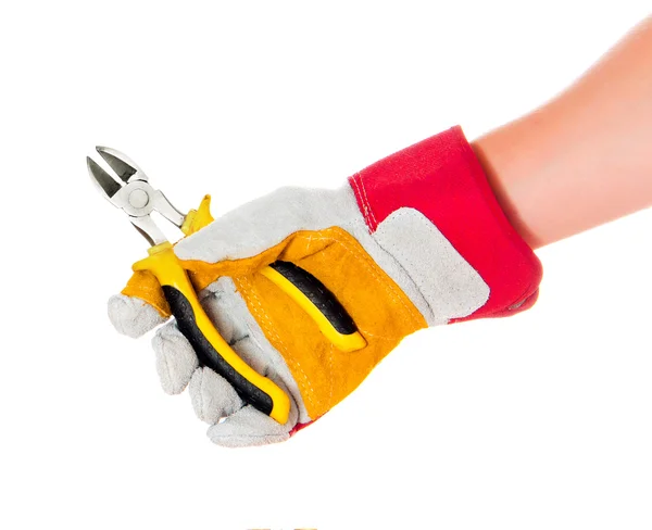 Behandschuhte Hand mit Cutter — Stockfoto