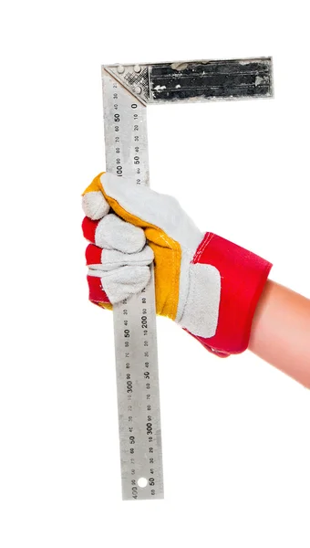 Gloved hand with ruler — Stock Photo, Image