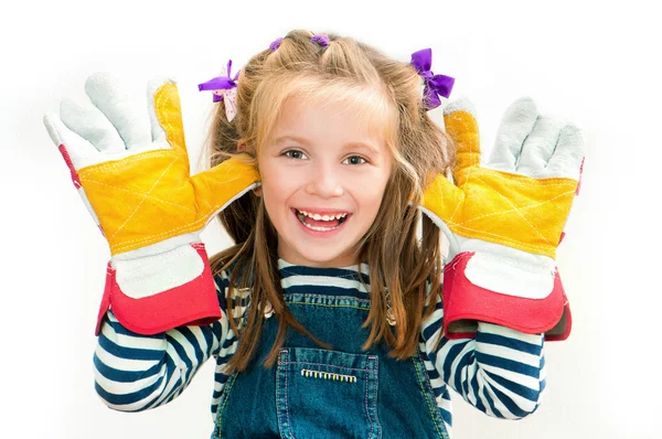 Chica sonriente con guantes — Foto de Stock