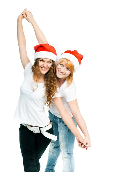 Meisjes in Kerstman hoed — Stockfoto