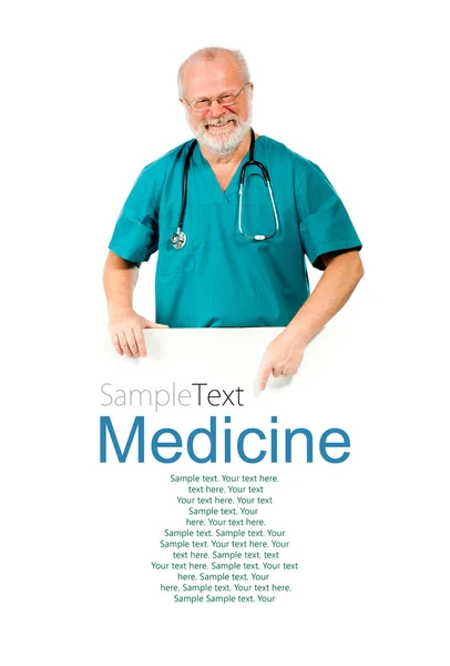 Doctor with white banner — Stock Photo, Image