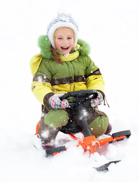 Girl sledding — Stock Photo, Image