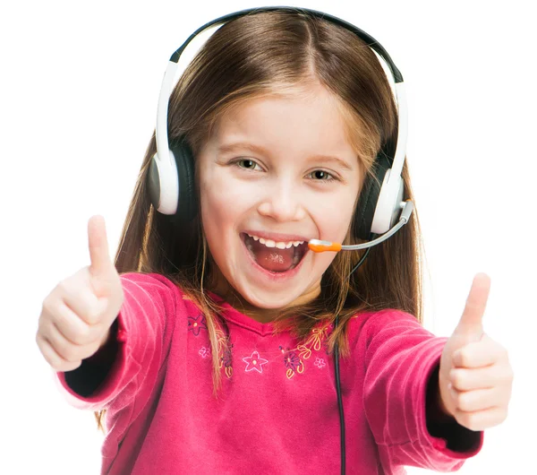 Portrait of girl in headset. — Stock Photo, Image