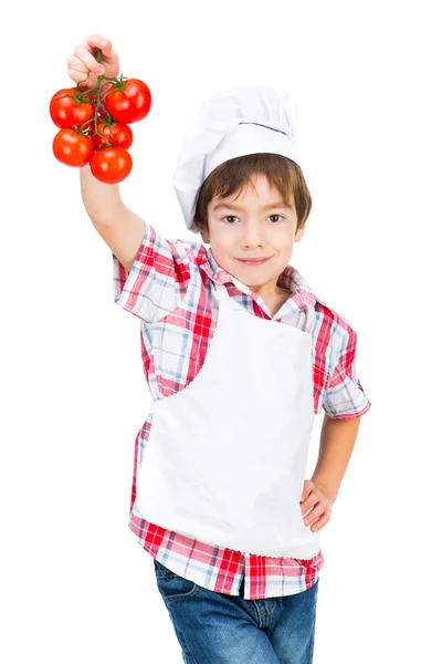 Chlapec s rajčaty — Stock fotografie