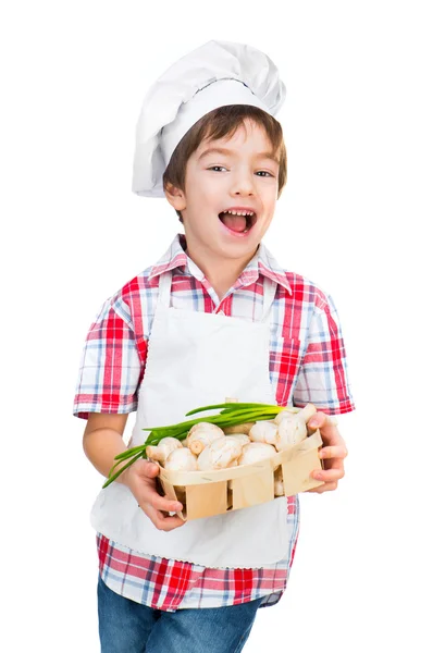 Boy with mushrooms — Stock Photo, Image